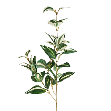 Artificial Leaves - Artificial Tradescantia Leaf Spray White Green (74cmH)