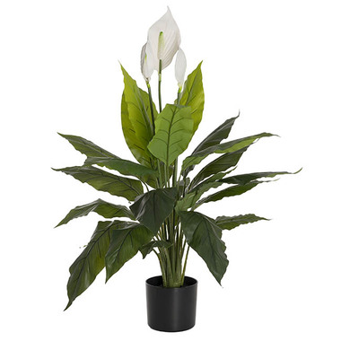 Artificial Indoor Plants - Real Touch Faux Spathiphyllum Plant Potted Green (100cmH)