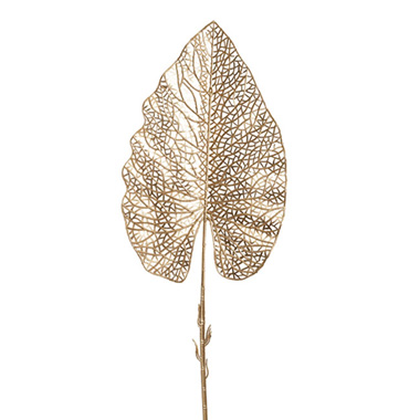 Artificial Metallic Leaves - Philo Vein Leaf Stem Metallic Gold (65cmH)