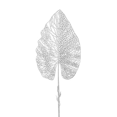 Artificial Metallic Leaves - Philo Vein Leaf Stem Metallic Silver (56cmH)