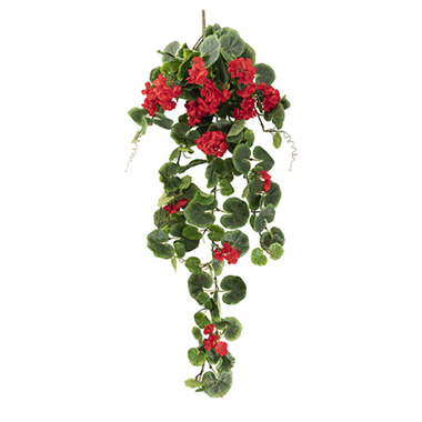Artificial Hanging Plants - Geranium Hanging Bush Red (73cmH)