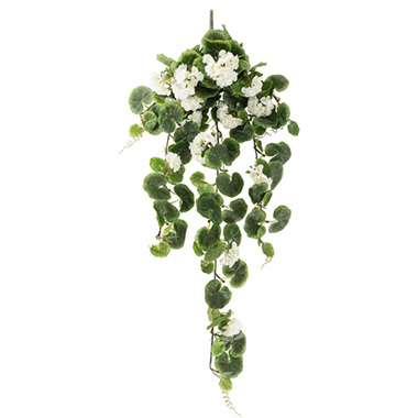Artificial Hanging Plants - Geranium Hanging Bush White (73cmH)