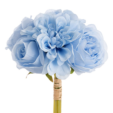 Other Artificial Bouquets - Dahlia & Cabbage Rose Bouquet Soft Blue (28cmH)