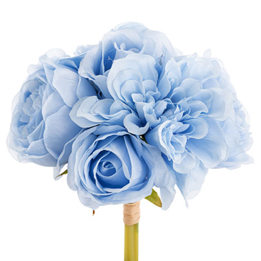 Dahlia & Cabbage Rose Bouquet Soft Blue (28cmH)