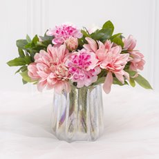 Dahlia & Cabbage Rose Bouquet Light Pink (28cmH)