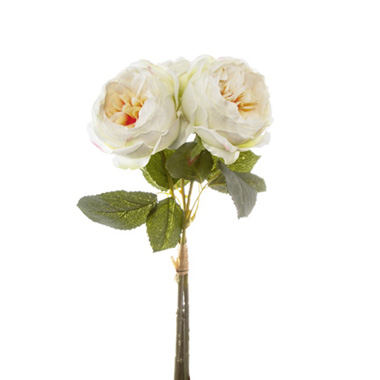 Artificial Rose Bouquets - English Garden Rose Bouquet Champagne (35cmH)