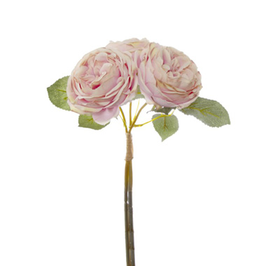 Artificial Rose Bouquets - English Garden Rose Bouquet Ice Pink (35cmH)