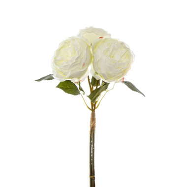 Artificial Rose Bouquets - English Garden Rose Bouquet White (35cmH)