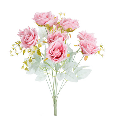 Artificial Rose Bouquets - Blooming Garden Rose 11 Head Bouquet Blush Pink (51cmH)