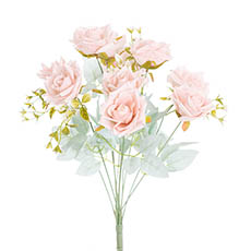 Artificial Rose Bouquets - Blooming Garden Rose 11 Head Bouquet Pale Pink (8cmDx51cmH)