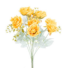 Artificial Rose Bouquets - Blooming Garden Rose 11 Head Bouquet Yellow (51cmH)
