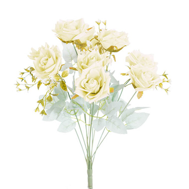  - Blooming Garden Rose 11 Head Bouquet White (51cmH)