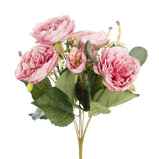 Artificial Rose Bouquets - English Rose 7 Head Bouquet Blush Pink (38cmH)