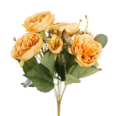 Artificial Rose Bouquets - English Rose 7 Head Bouquet Soft Yellow (38cmH)
