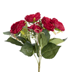 Artificial Rose Bouquets - English Rose 7 Head Bouquet Red (38cmH)