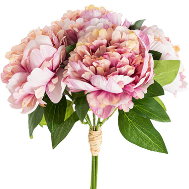 Artificial Peony Bouquets - Peony Bouquet x 5 Flower Heads Vintage Pink (32cmH)