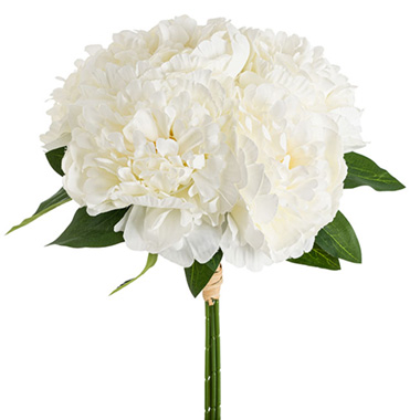 Artificial Peony Bouquets - Peony Bouquet x 5 Flower Heads White (32cmH)
