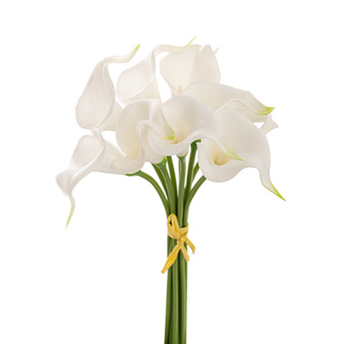 Artificial Lily Bouquets - Calla Lily Mini Bouquet Real Touch White (9 Flowers 35cmST)