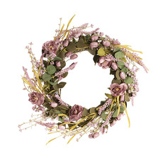 Artificial Wreaths - Field Flower & Eucalyptus Wreath Dusty Pink (55cmD)