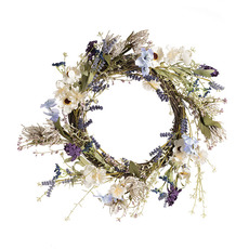 Artificial Wreaths - Cosmos & Field Flower Wreath Blue & Cream (55cmD)