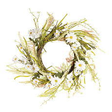 Artificial Wreaths - Daisy & Field Leaf Wreath White (45cmD)