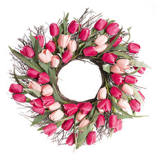 Artificial Wreaths - Tulip & Eucalyptus Wreath Mixed Pink (50cmD)