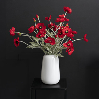 Poppy Spray 3x flowers 1x bud Red (60cm.ST 6-7cm.BUD)