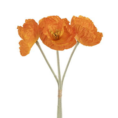 Artificial Poppies - Large Poppy 3 Stem Bunch Orange (14cmDx61cmH)