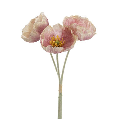 Artificial Poppies - Large Poppy 3 Stem Bunch Blush Pink (14cmDx61cmH)