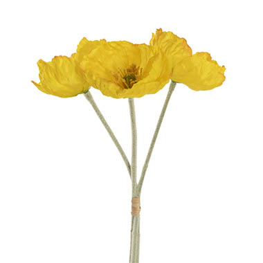 Artificial Poppies - Large Poppy 3 Stem Bunch Yellow (14cmDx61cmH)