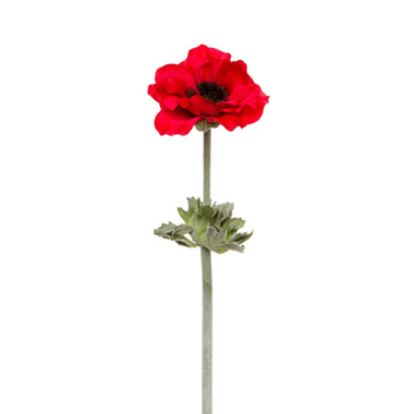 Artificial Poppies - Poppy Flanders with Black Centre (55cmH) Red