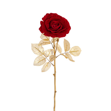 Artificial Roses - Enchanted Gold Leaf Rose Stem Red (14cmDx73cmH)