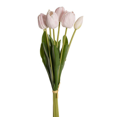 Artificial Tulip Bouquets - Real Touch 7 Head Tulip Bunch Pale Pink (49cmH)
