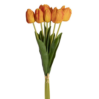Artificial Tulip Bouquets - Real Touch 7 Head Tulip Bunch Orange (49cmH)