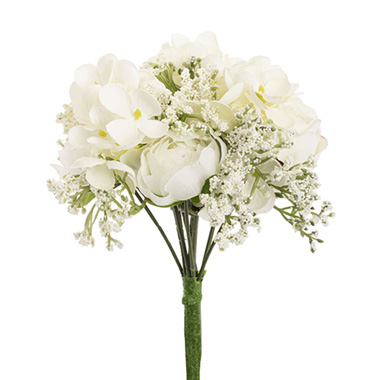  - Gypsophila Rose Hydrangea Bouquet Off White (14cmDx26cmH)