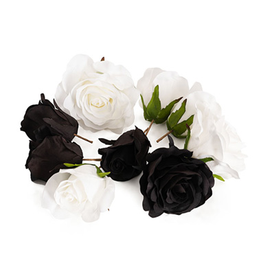  - Rose Heads Loose Pack 9 White & Black