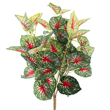 Artificial Leaves - Caladium Bicolor Bush x7 Red Green (42cmH)