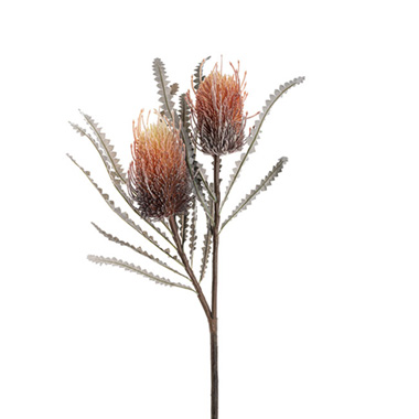 Real Touch Australian Native Flowers - Real Touch Australian Banksia x 2 Head Spray Orange (80cmH)