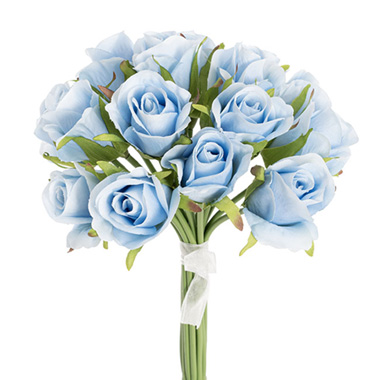 Artificial Rose Bouquets - Katie Rose Bouquet with 16 Flowers Blue (25cmH)