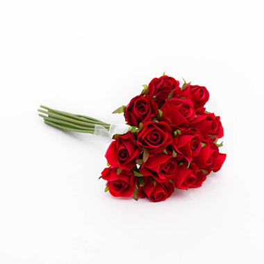 Katie Rose Bouquet with 16 Flowers Bright Red (25cmH)
