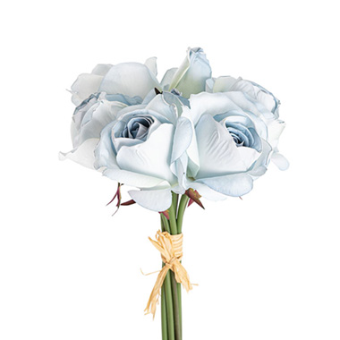 Artificial Rose Bouquets - Rose Bouquet x 8 Heads Soft Blue (28cmH)