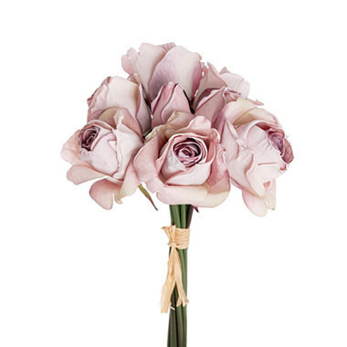 Artificial Rose Bouquets - Rose Bouquet x 8 Heads Soft Pink Purple (28cmH)