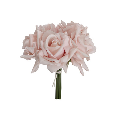 Artificial Rose Bouquets - Siena Real Touch Rose Bouquet x 5 Heads Blush Pink (26cmH)