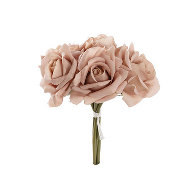 Artificial Rose Bouquets - Siena Real Touch Rose Bouquet x 5 Heads Mocha (26cmH)
