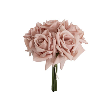 Artificial Rose Bouquets - Siena Real Touch Rose Bouquet x 5 Heads Powder Pink (26cmH)
