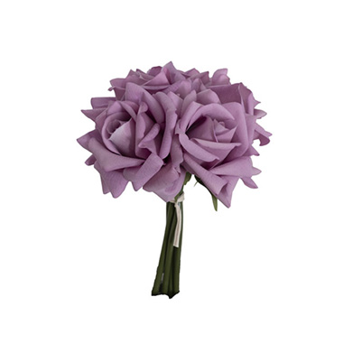 Artificial Rose Bouquets - Siena Real Touch Rose Bouquet x 5 Heads Dusty Purple (26cmH)