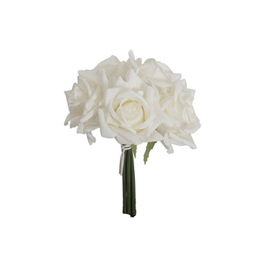 Siena Real Touch Rose Bouquet x 5 Heads White (26cmH)