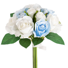Artificial Rose Bouquets - Georgia Rose Bouquet with 12 Flowers Blue & White (25cmH)