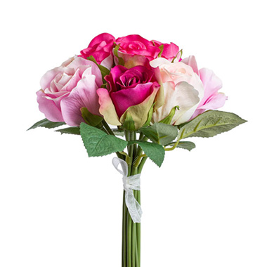 Artificial Rose Bouquets - Georgia Rose Bouquet with 12 Flowers Hot Pink Combo (25cmH)