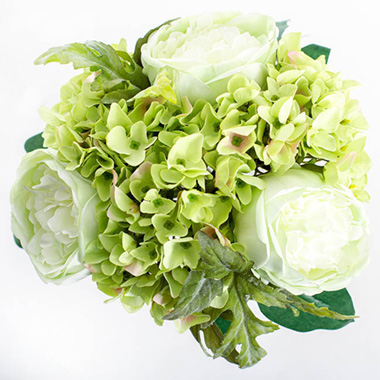 Penny Peony Hydrangea Bouquet Green (35cmH)